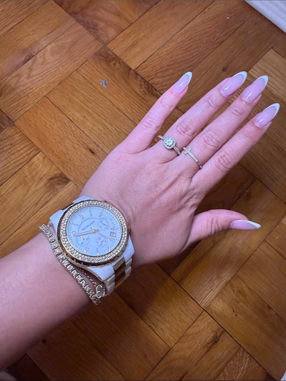 Michael Kors White and Gold Crystal Bezel Women's Watch
